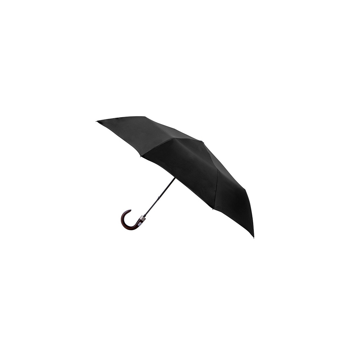 Parapluie pliant homme uni noir automatique 10 branches poignée crochet  bois Ezpeleta