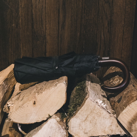 Mini-Parapluie Pliant Homme Noir automatique poignée bois courbe