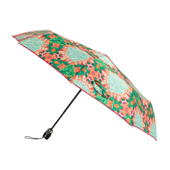 Parapluie Pliant Automatique Vintage – Années 70 – Rose/Marron/Bleu – Femme