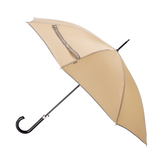 Parapluie Canne Femme Beige finition Noir RAYURES