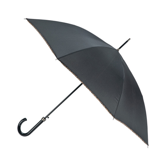 Parapluie Femme Canne Uni Noir finition LÉOPARD  côté