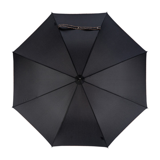 Parapluie Femme Canne Uni Noir finition LÉOPARD face