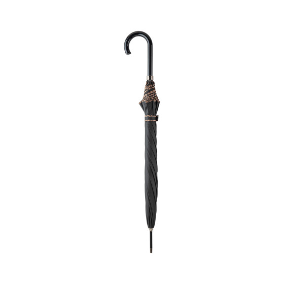Parapluie Femme Canne Uni Noir finition LÉOPARD fermé