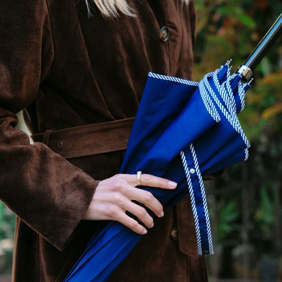 Parapluie Femme Canne Marine finition Marine RAYURES SHOOTING
